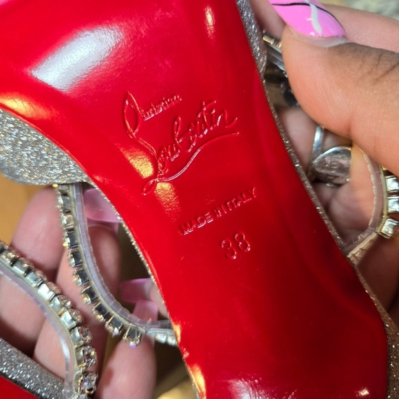 NEW Christian Louboutin Planet Queen Crystal Embellished Glitter Pointed Mule 38 - Picture 11 of 12
